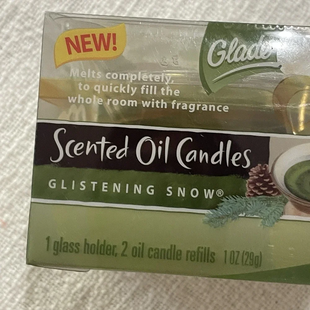 Glade Scented Oil Candle Glistening Snow Glass Holder Refill New Old Stock‎ 2006
